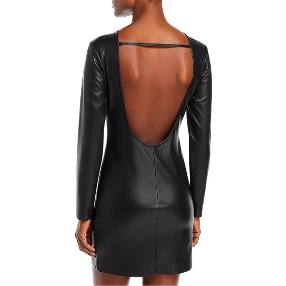 aqua faux leather dress Fauber Faux Leather Mini Dress for Women in Black, Size: 4, by LoveShackFancy
